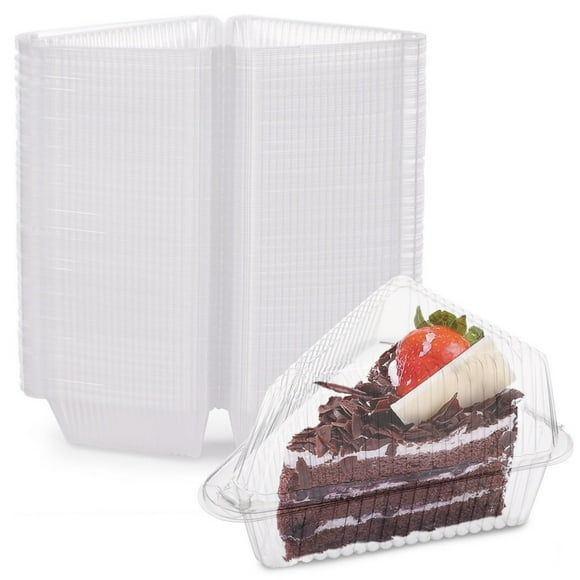 200 PCS Cake Slice Containers, 5-inch Clear Plastic Cake Slice Container, Hinged Lid Cheesecake Take Out Container, Clamshell Packaging Box with Lid for Sandwiches, Pies, Dessert