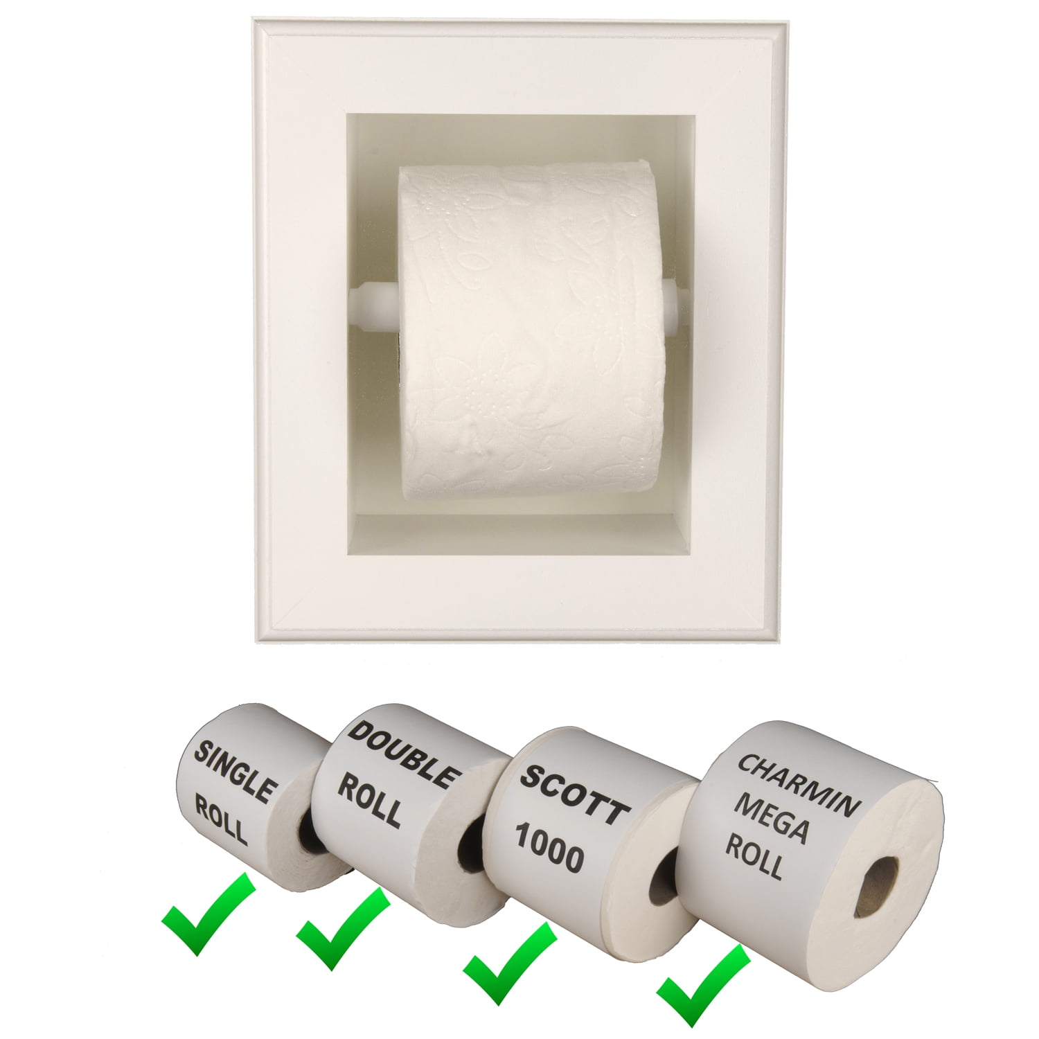 Typhon Recessed Solid Wood Toilet Paper Holder 7 x 8.5, White Enamel