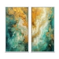 thumbnail image 2 of Designart "Morning Serenity Gold and Teal Marble I" Abstract Painting Framed Wall Art Set Of 2 - Modern Gold Framed Canvas Set For Living Room Decor, 2 of 6