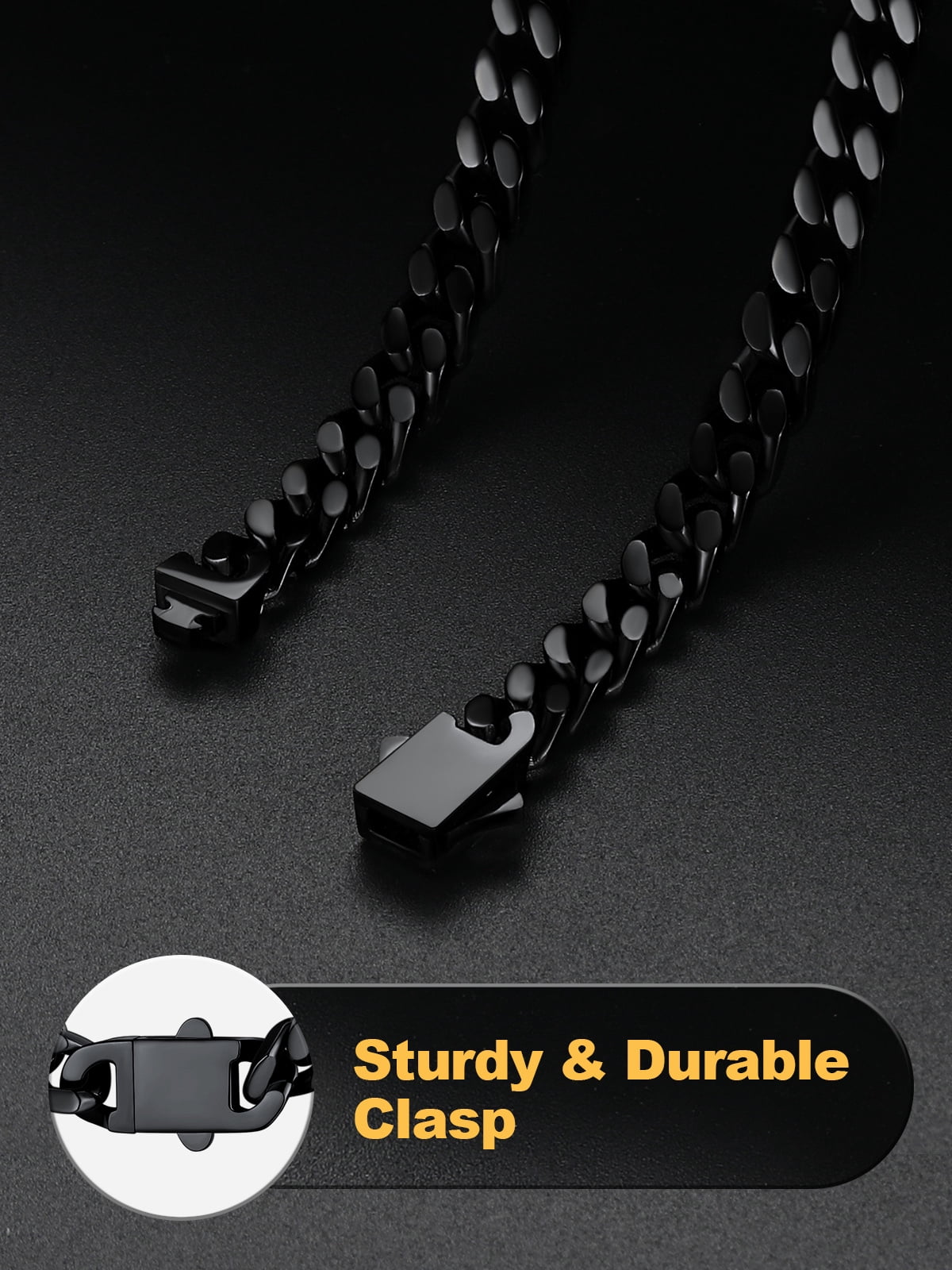 U7 Black Miami Cuban Bracelet for Men 5mm Charm Bracelet Chain Stainless Steel Birthday Valentines Jewelry Gift 7.5inch