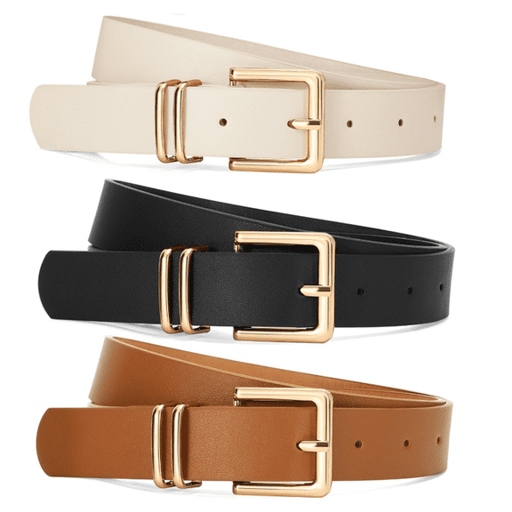 3 Pack Women Leather Belts with Pin Buckle Waist Belt for Jeans Pants Dresses Fashion Ladies Waist Belt