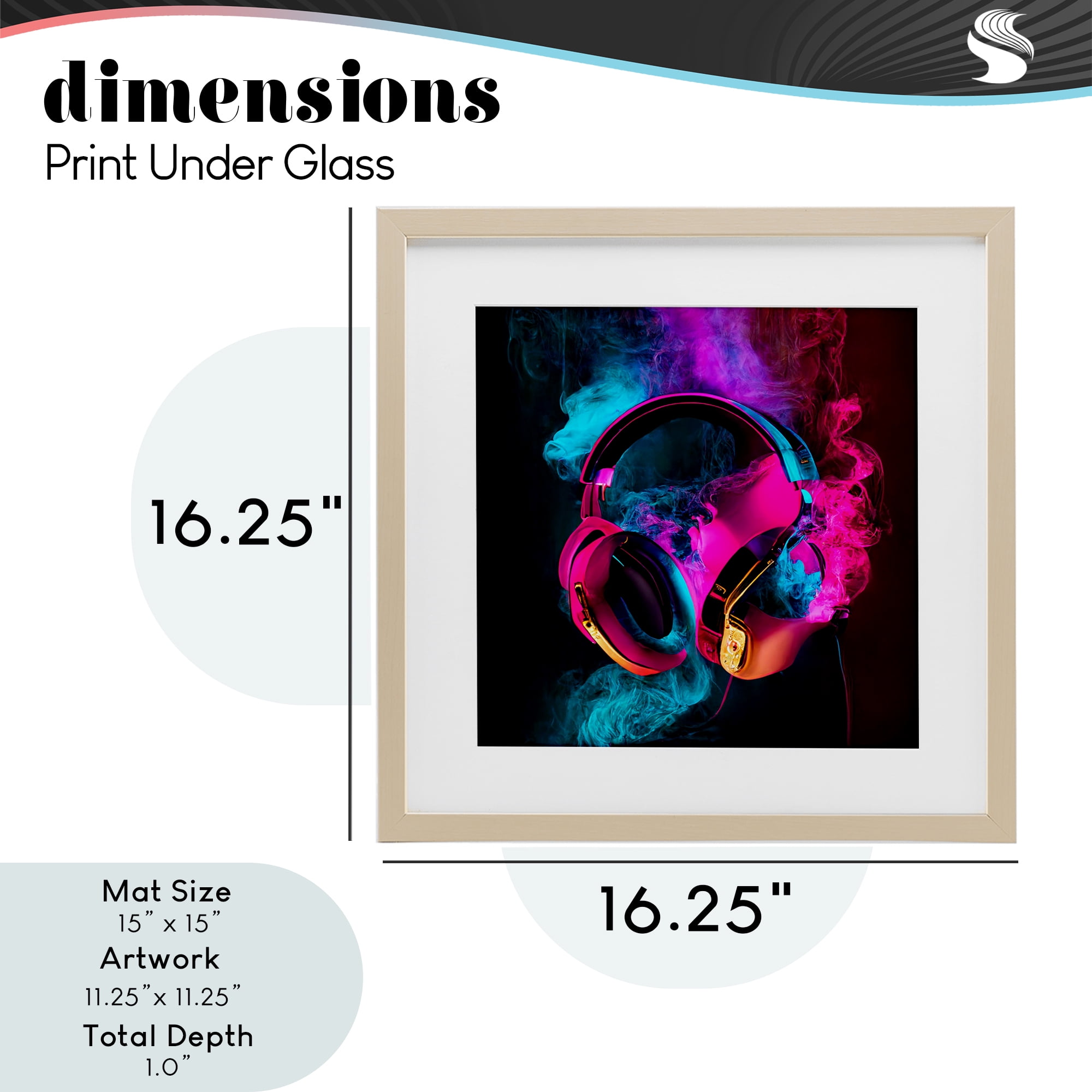 Power Play Pink & Blue Headphones Birch Framed Print Under Glass, design by Sasha