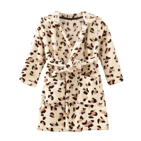 Odeerbi Pajamas Toddler Baby Boys Girls Hooded Thick Warm Flannel Bathrobe Night-robe