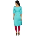 thumbnail image 5 of Bimba Womens Kurta Blue Hand-Embroidered Kurti 3/4 Sleeve Beaded Tunic Blouse, 5 of 7