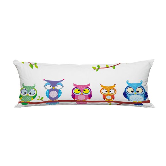 ABPHQTO Five Different Funny Owls Sitting On A Branch Body Pillow Covers Pillow Case Protector Pillowcase 20x60 Inch