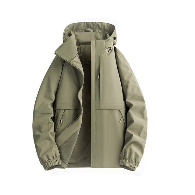 RXIRUCGD Manteau Veste d'Extérieur à Capuche pour Homme, à Agencement de Couleurs, Résistant à l'Eau, avec Cordon de Serrage et Poches, Vert Armée, Taille : 5TG