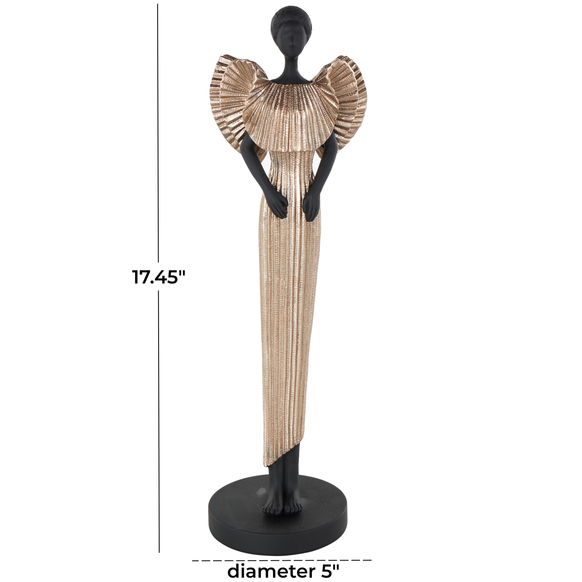 5" x 17" Black Polyresin Woman Sculpture with Ivory Dress, by DecMode