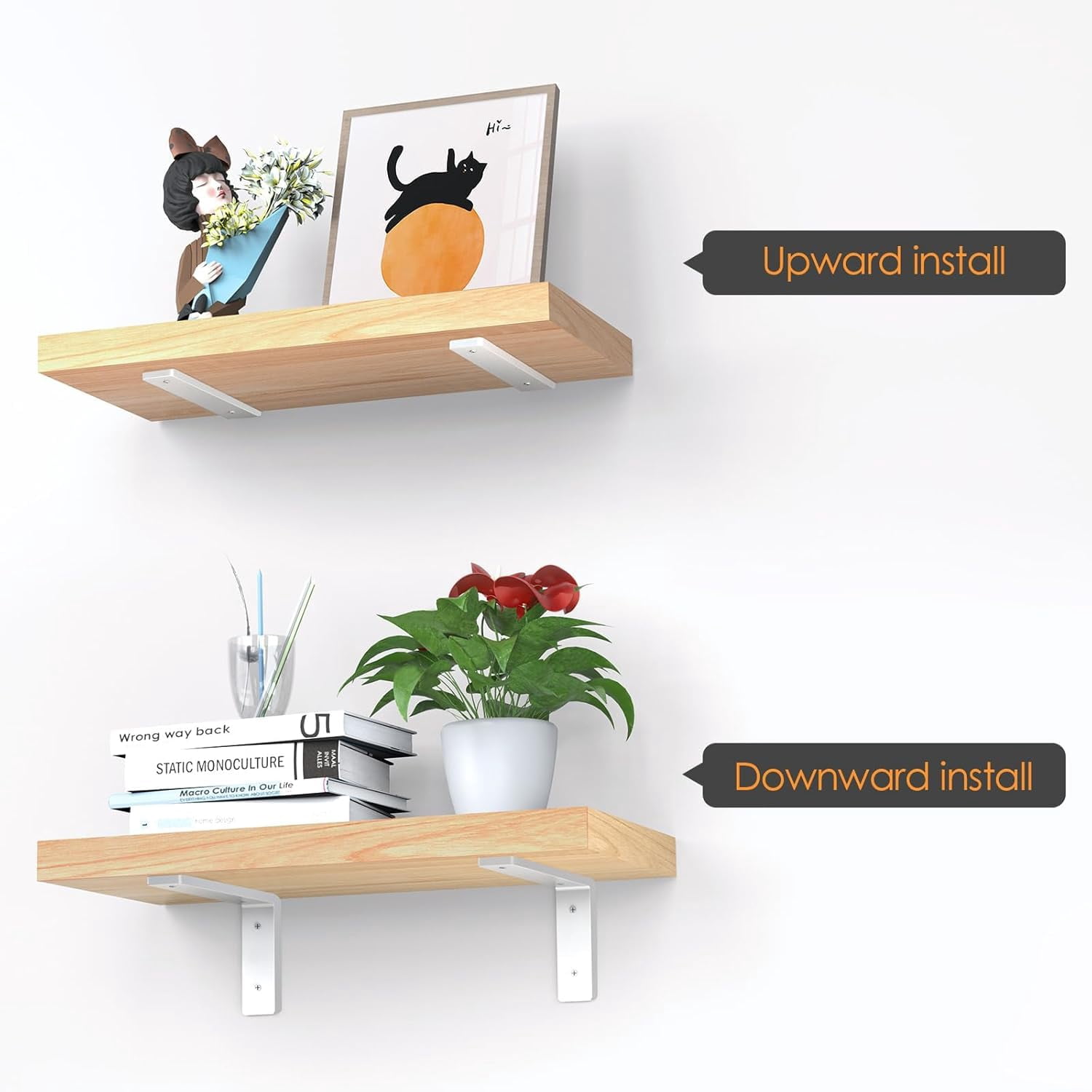 White Floating Shelf Bracket 6 Inch  4 Pack Heavy Duty Brackets Wall For Diy Decorative With Mounting Hardware