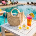thumbnail image 4 of Round Small Crossbody Grass Woven Bag for Women, Handmade Paper Rope Woven Bag with Lace Carry Handle, Cute Mini Round Straw Beach Tote for Girls Summer Vacation Beach Travel Shopping, 4 of 6