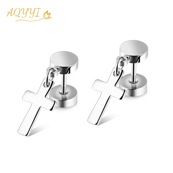 AQYYI Cross Dangle Stud Earrings for Men Women, Hypoallergenic Screw Back Cross Earrings, Religious Christian Jewelry Gift for Baptism, Confirmation, Birthday