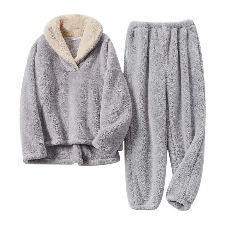 Women's Fluffy Pajamas Set Soft Fleece Pullover Pants Loose Plush 2 Piece Fuzzy  Sleepwear Set Warm Winter Loungewear 