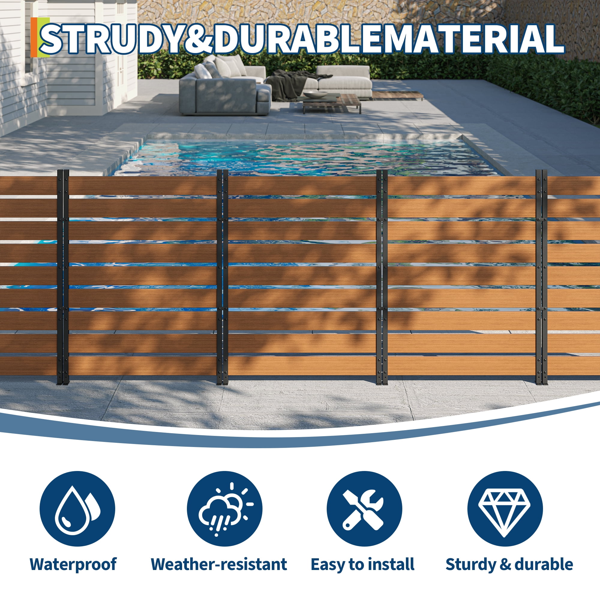 Garvee Teak Wood Outdoor Privacy Fence Panels - All-Weather Aluminum & Vinyl Decorative Screen - Garden, Patio, Backyard Enclosure for Trash Can, AC Unit, Pool Equipment - Natural Wood Color - 2PCS