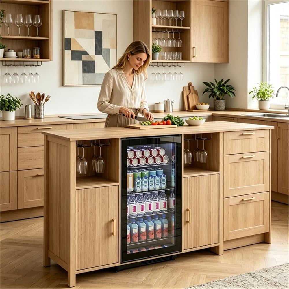 53" Medium Wood Engineered Wood Coffee Bar Cabinet with Mini Fridge Space