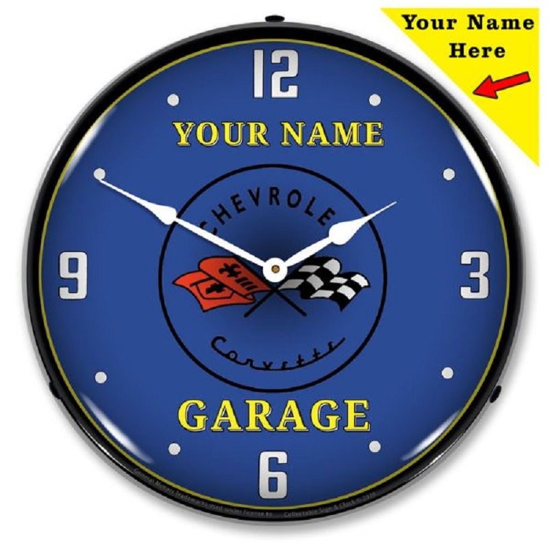 Corvette C1 195355 Logo WALL CLOCK 14" LED Backlit Custom "Add Your