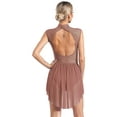 thumbnail image 2 of Aiihoo Costume de Danse Lyrique pour Femmes avec Strass Scintillants, Robe Justaucorps de Ballet en Maille Transparente Patchwork Rose Poudré TG, 2 of 7