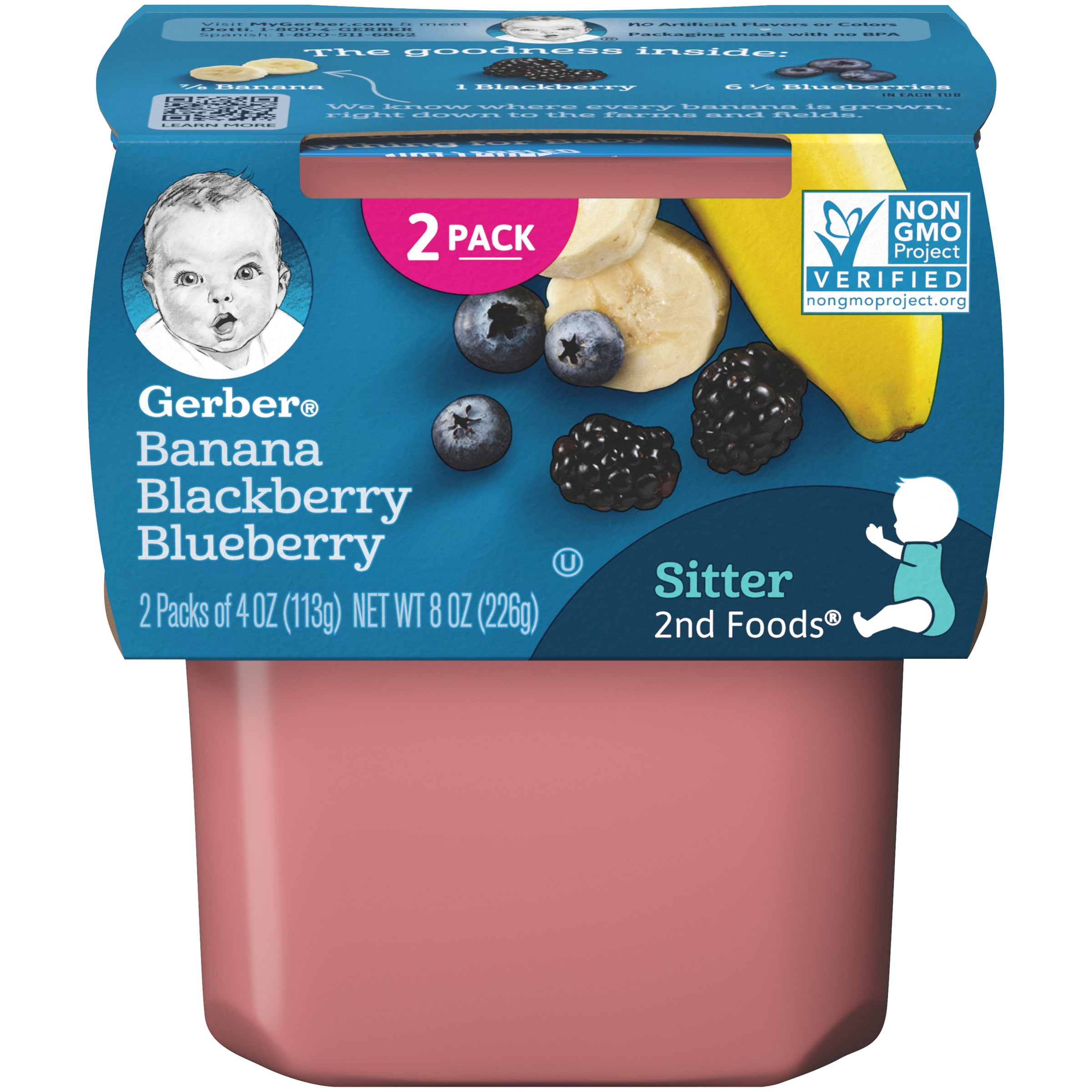 (2 Pack) Gerber Natural Stage 2, Banana Blackberry Blueberry Baby Food