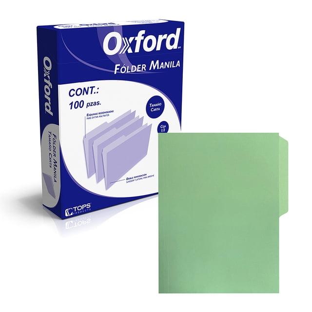 Fólder Oxford 100% reciclado, tamaño carta, color verde, caja c/100