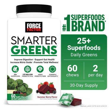 Smarter Greens Chews, Super Greens Gummies Alternative, Superfood Supplement, Summer Berry, 60 Chews by Force Factor