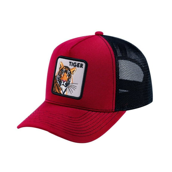 Unisex V2 Embroidered The Tiger, 5-Panel Trucker Hat, Burgundy/Black, Adjustable Fit