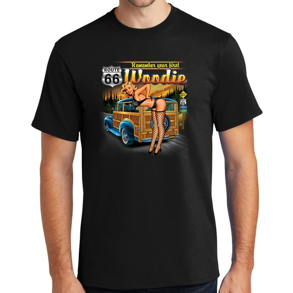 Buy Cool Shirts First Woodie Rt Route 66 Cotton T-shirt, 4XL Jet Black