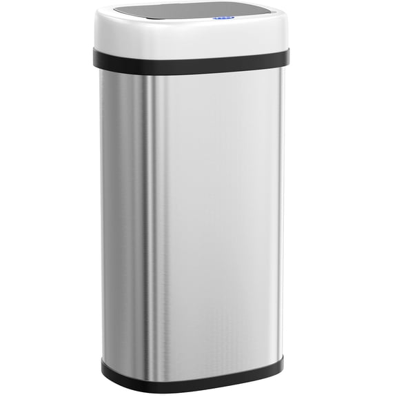 Arlopu Automatic Kitchen Trash Can, 13.2 Gallon Stainless Steel Trash Can, Motion Sensor Hands free Soft Close Lid Garbage Bin, Silver
