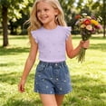 thumbnail image 6 of ITSAME Girls Summer Outfits 2-Piece Ruffle Sleeve Ribbed Top and Denim Shorts Casual Clothes Set Purple Size 3-4, 6 of 9