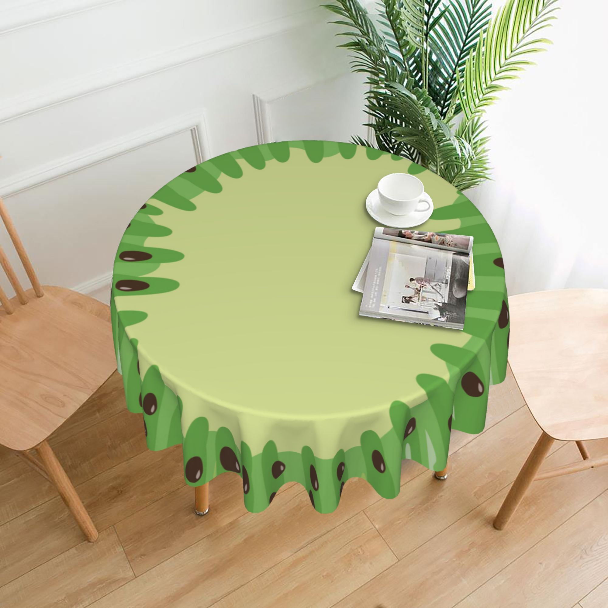ZICANCN Round Table Cloths 60 Inch, Green Kiwi Pattern Table Cover