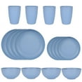 thumbnail image 1 of Nvzi 16pcs Wheat Straw Dinnerware Set,Plates and Bowls Set,Camping Dish Set for 4, Plastic Dinnerware Set,Dishwasher Safe Dinnerware Set,Blue, 1 of 5