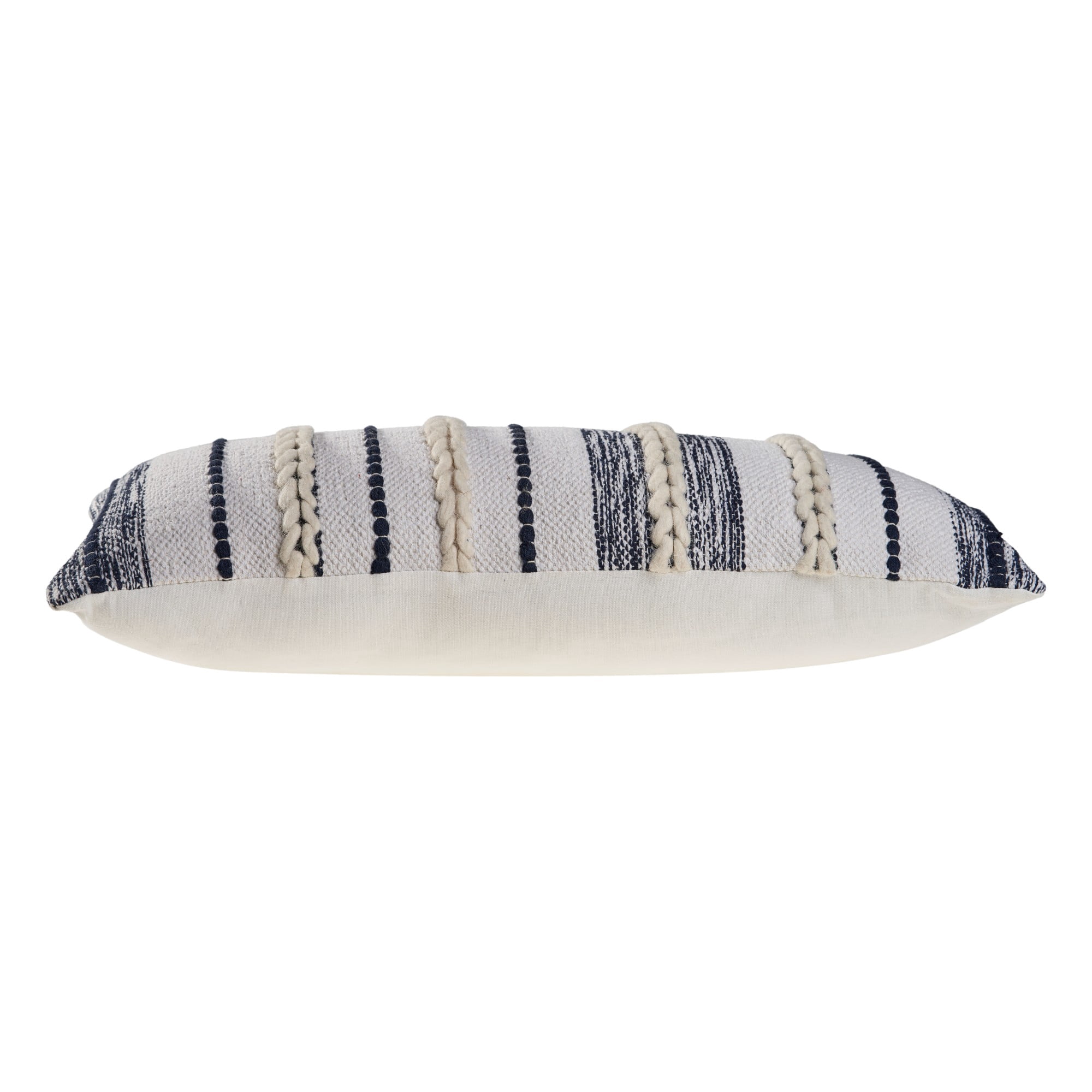Laddha Home Designs Loomed Braided Striped Lumbar Pillow Cover - 28" - Navy Blue and White
