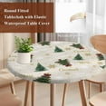 thumbnail image 4 of Christmas Round Tablecloth, Fitted Table Cover with Elastic for 45"-54" Round Tables, Winter Pine Tree Gold White Xmas Snowflakes Table Cloth Outdoor Indoor Dinning Party Waterproof Tablecloths, 4 of 7