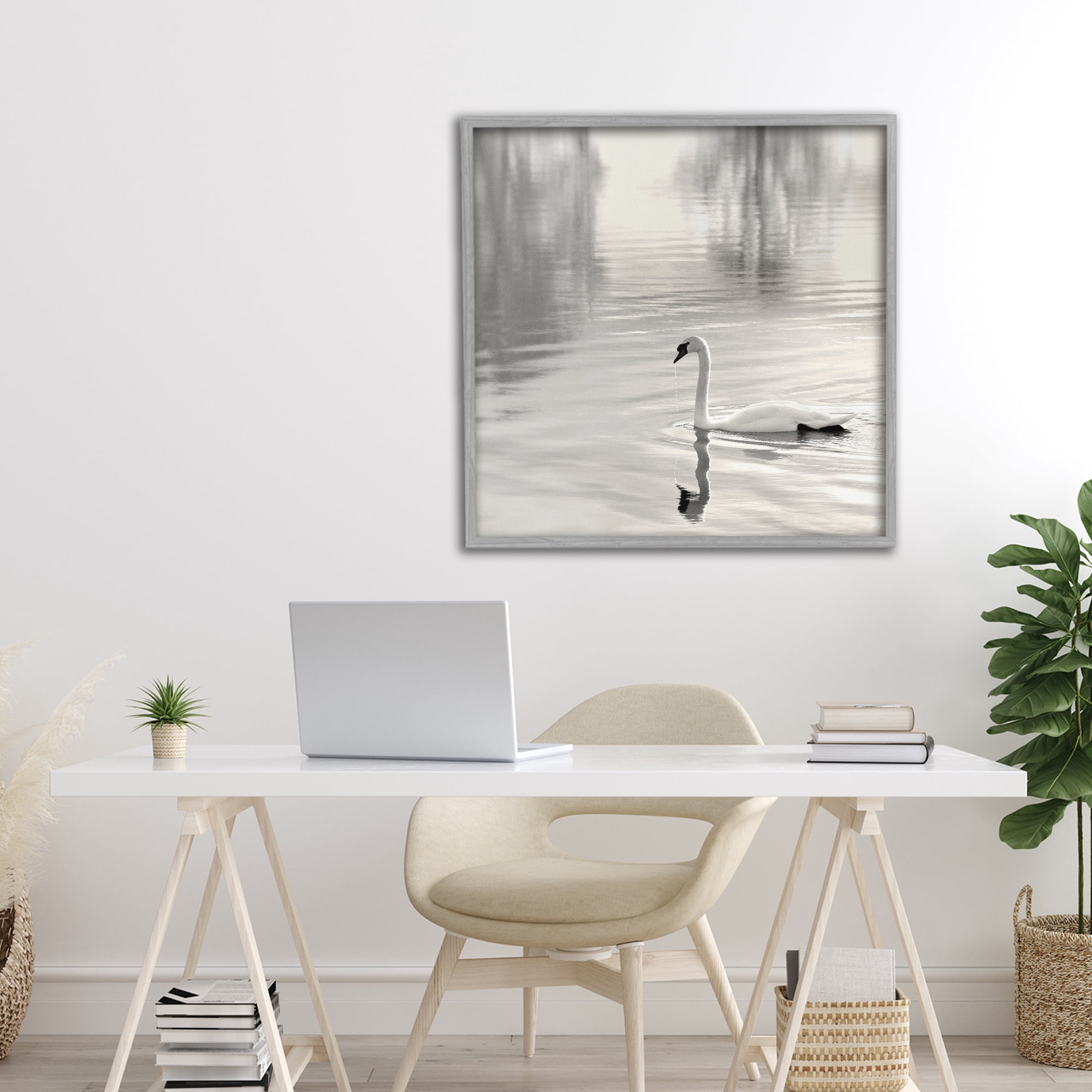 Stupell Industries Morning Sunlit Swan Gray Framed Giclee Art, design by Nicholas Bell