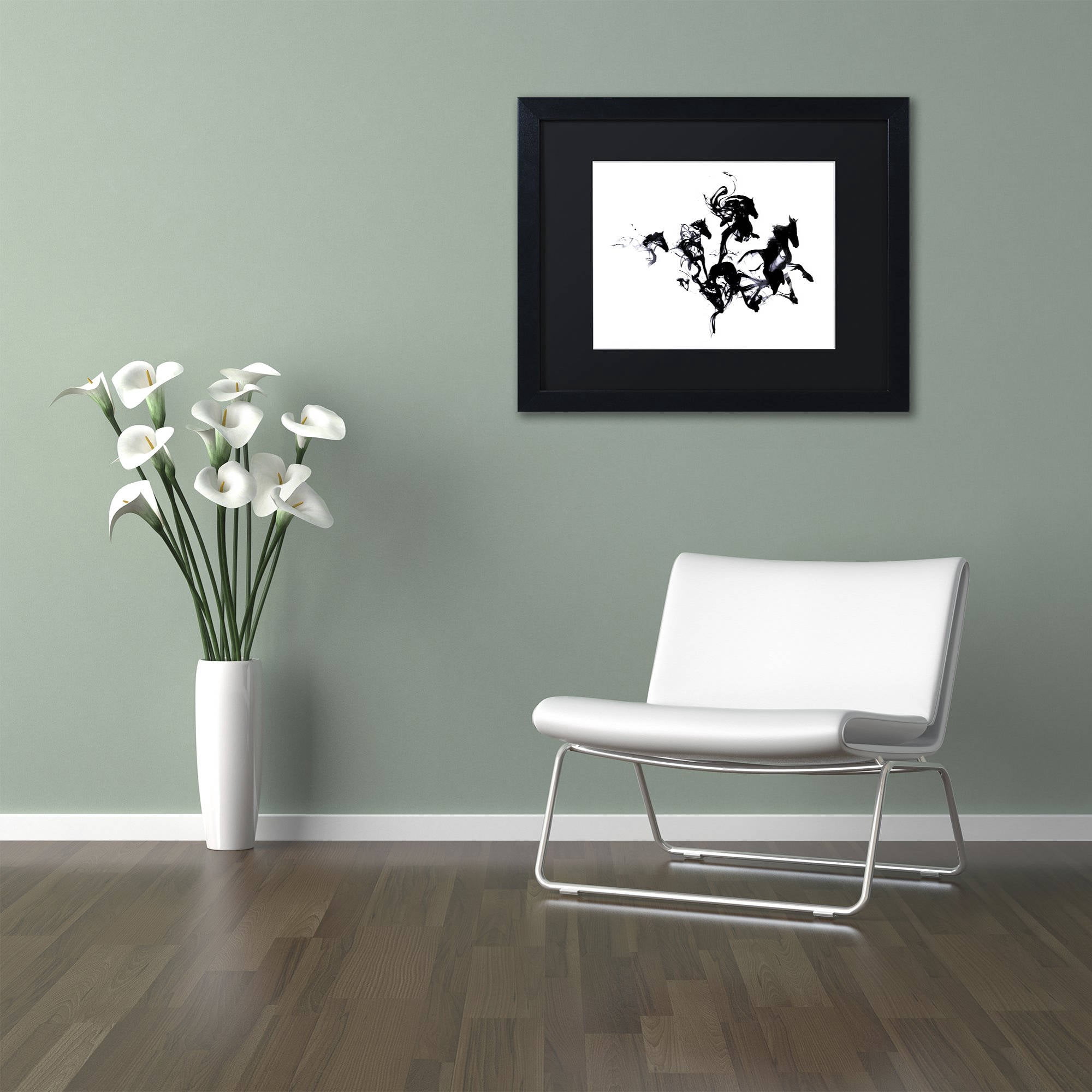Trademark Fine Art 'Black Horses' Canvas Art by Robert Farkas, Black Matte, Black Frame