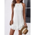 thumbnail image 4 of White Eyelet Lace Sleeveless Halter A-Line Sundress With Ruffle Hem For Summer Vacation, 4 of 5