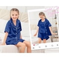 thumbnail image 3 of Aideaone Girls Silk Pajama Sets 3pcs Button Down Kids Satin Pjs set Short Sleeve Sleepwear 6-13 Years, 3 of 7