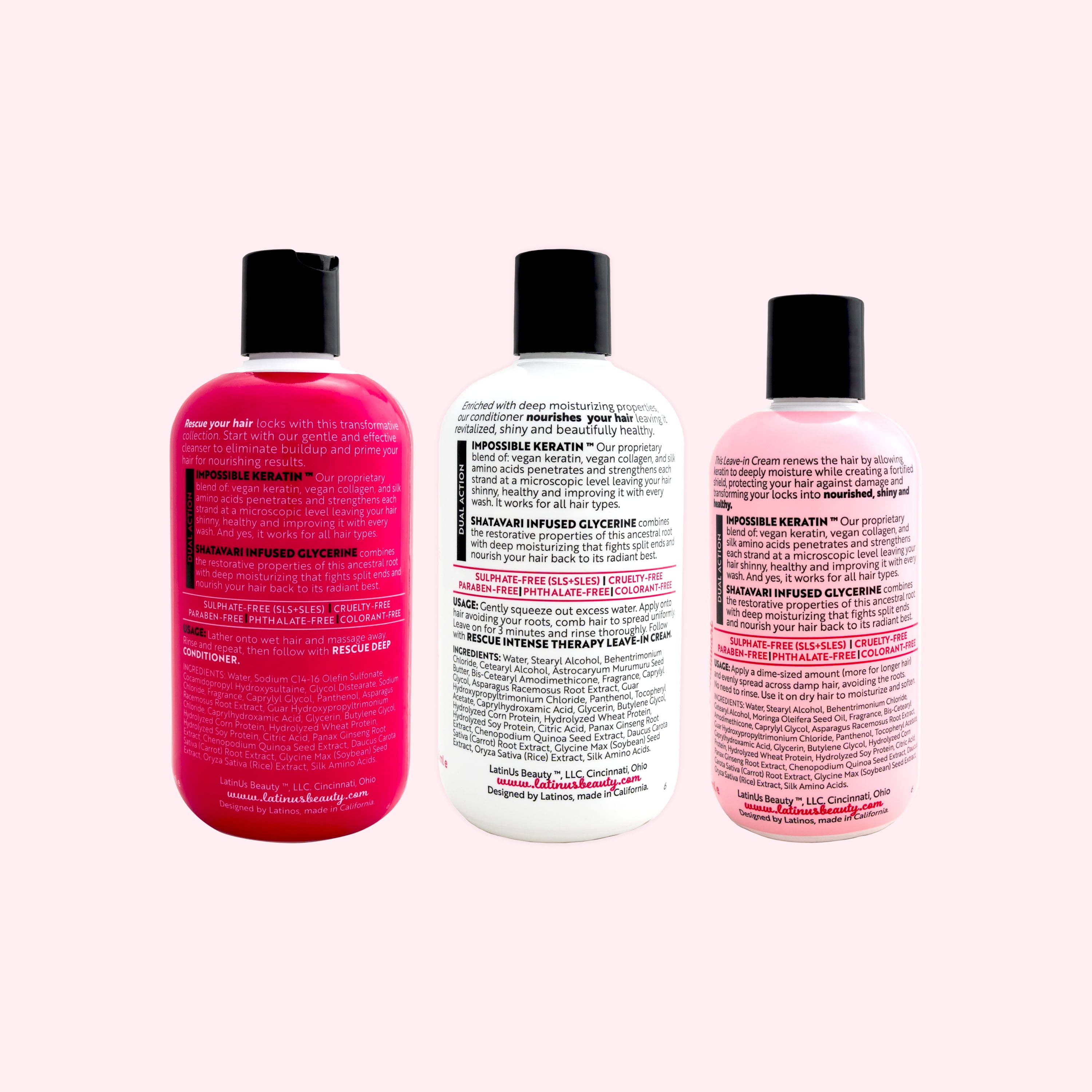Lu by LatinUs Beauty RESCUE 3-Piece Repair & Restore Set: Shampoo, Conditioner, Cream (32 oz)