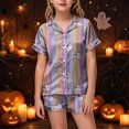thumbnail image 2 of UAYOTSE Kids Girls Collared Button‑Front Satin Pjs, Short‑Sleeve Top and Sleep Shorts, Wearable Sleep Set for At‑Home Play and Overnight Stays Size 12-13 Years, 2 of 6