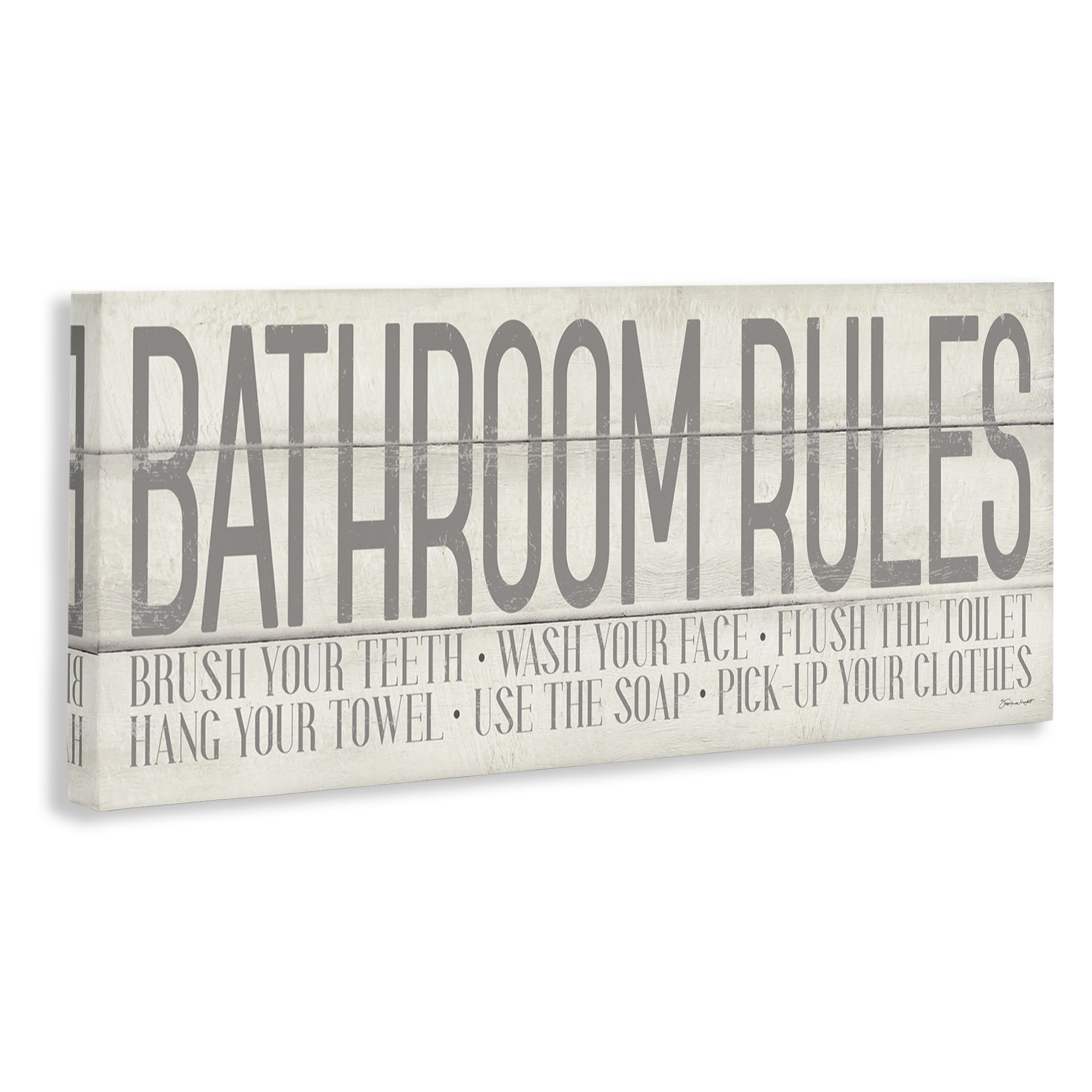 Stupell Industries Planked Style Bathroom Rules Abstract Painting Gallery Wrapped Canvas Art Print Wall Art, 40 x 17