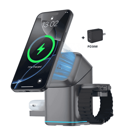 3 in 1 Smart Rotating Magnetic Wireless Charger Stand, Qi2 Certified Faster 15W for iPhone Charging Station17/ 16/15/14/13/12, For Apple Watch, AirPods Charging Station
