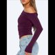 thumbnail image 4 of Blusa Informal de Larga con Cuello y Hombros Descubiertos para Mujer, Ajustada, para Salir, Estilo Y2K Rojo Púrpura L, 4 of 7