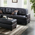 thumbnail image 4 of Miekor Furniture Contemporary Sectional Sofa Espresso Faux Leather Cushion Tufted Reversible 3pc Sectional Sofa L/R Chaise Ottoman Living Room Furniture 96889, 4 of 12