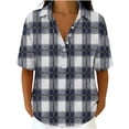thumbnail image 4 of Zulora Women's Short Sleeve Plaid Shirt Casual Flannel Button Down Tops, 4 of 8