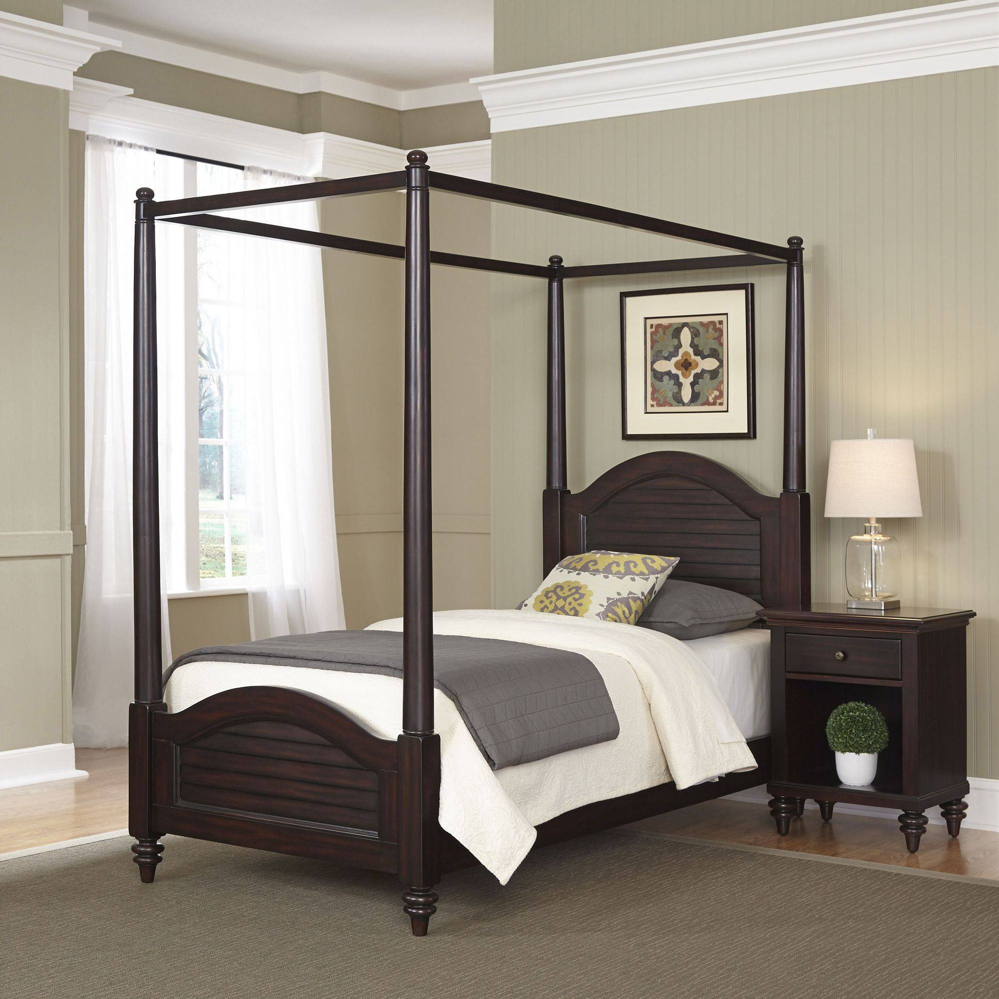 Bermuda Espresso Twin Canopy Bed and Night Stand