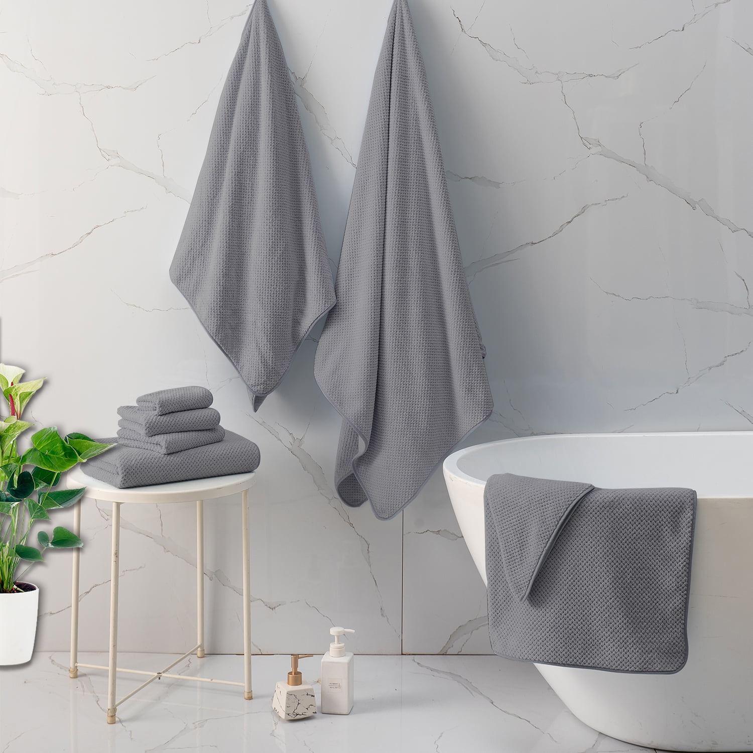 Smuge Extra Large Bath Towel Sets of 8, 2 Large Bath Towels Oversized, 2 Hand Towels, 4 Washcloths, Soft Microfiber, Quick Dry, Highly Absorbent Bath Towels for Bathroom Kitchen Spa(Gray)
