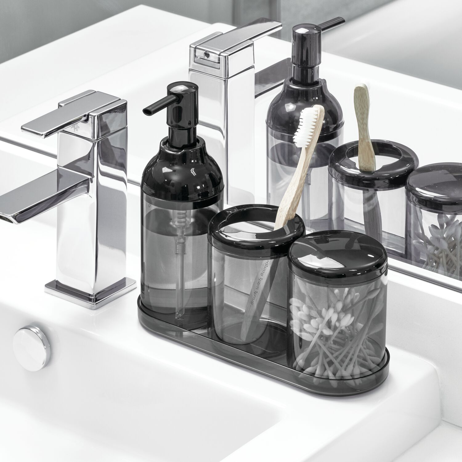iDesign 4 Piece Clear Bath Accessories Sets, Black - image 3 of 6