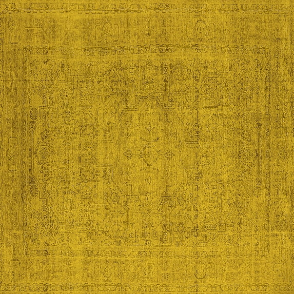 Ahgly Company Indoor Square Oriental Yellow Industrial Area Rugs, 7' Square