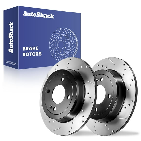 AutoShack Rear Solid Drilled & Slotted E-Coated Brake Rotors 2-PC Set Replacement for 2012-2022 Hyundai Accent 2012-2023 Kia Rio 2013-2014 Dodge Attitude ShadowGuard 10.31" (262 mm)