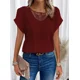 thumbnail image 4 of Camiseta tejida de Color liso para mujer, Jersey ahuecado con cuello redondo, Top femenino coreano, camisetas informales cómodas de manga corta, 4 of 5