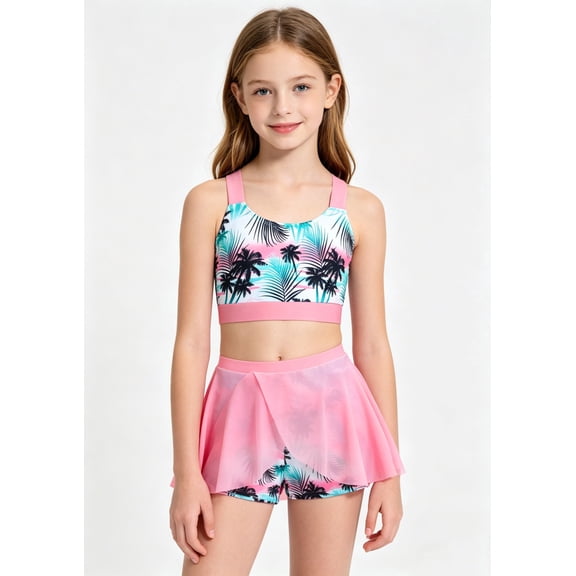 Girls Tankini Swimsuit Two Piece Bathing Suits Summer Beach Swimwear with Shorts 7-11 Years