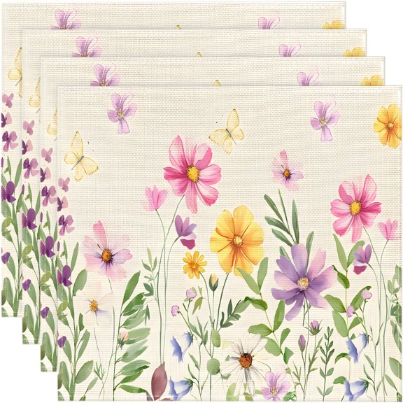 ACDANC Floral Butterfly Summer Placemats Set of 4,12X18 Inch Seasonal Spring Placemats for Party Kitchen Dining Summer Decoration