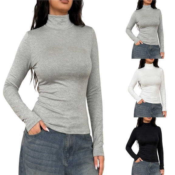 Jamicy Women's Long Sleeve Shirts Turtleneck Slim Fit Tops Soft Layering Undershirt Casual Basic Tee Fall Winter Tops, Lightweight Base Layer
